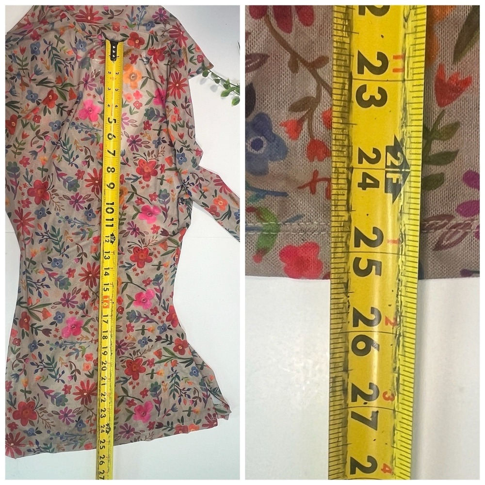 Natural Life Womens Boho Mesh Floral Button Front Top Size Small Long Sleeve New - Picture 5 of 16
